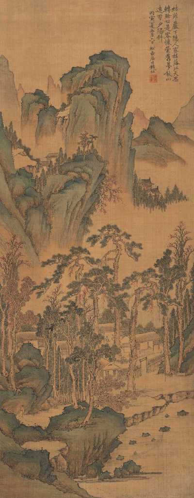钱杜 丙寅（1806年）作 青绿山水 立轴